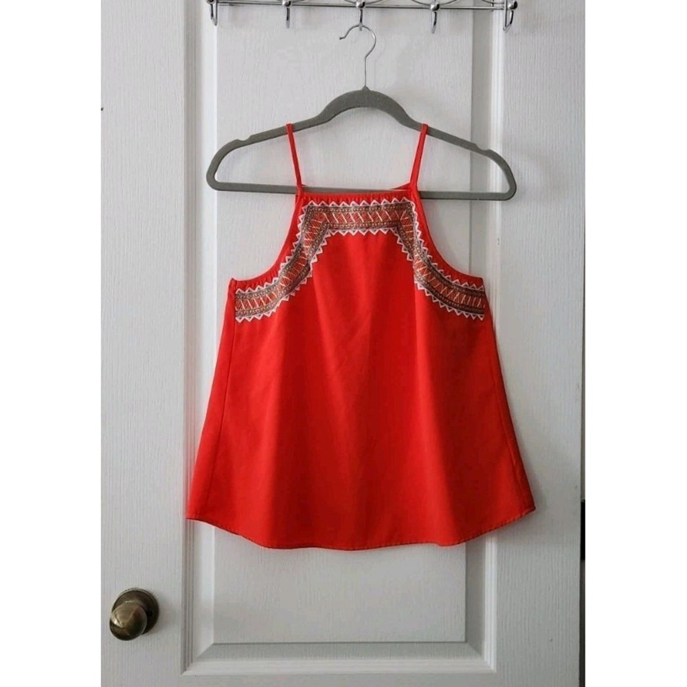 GB Women's Sleeveless Orange Blouse Embroidered Tank Top Size M